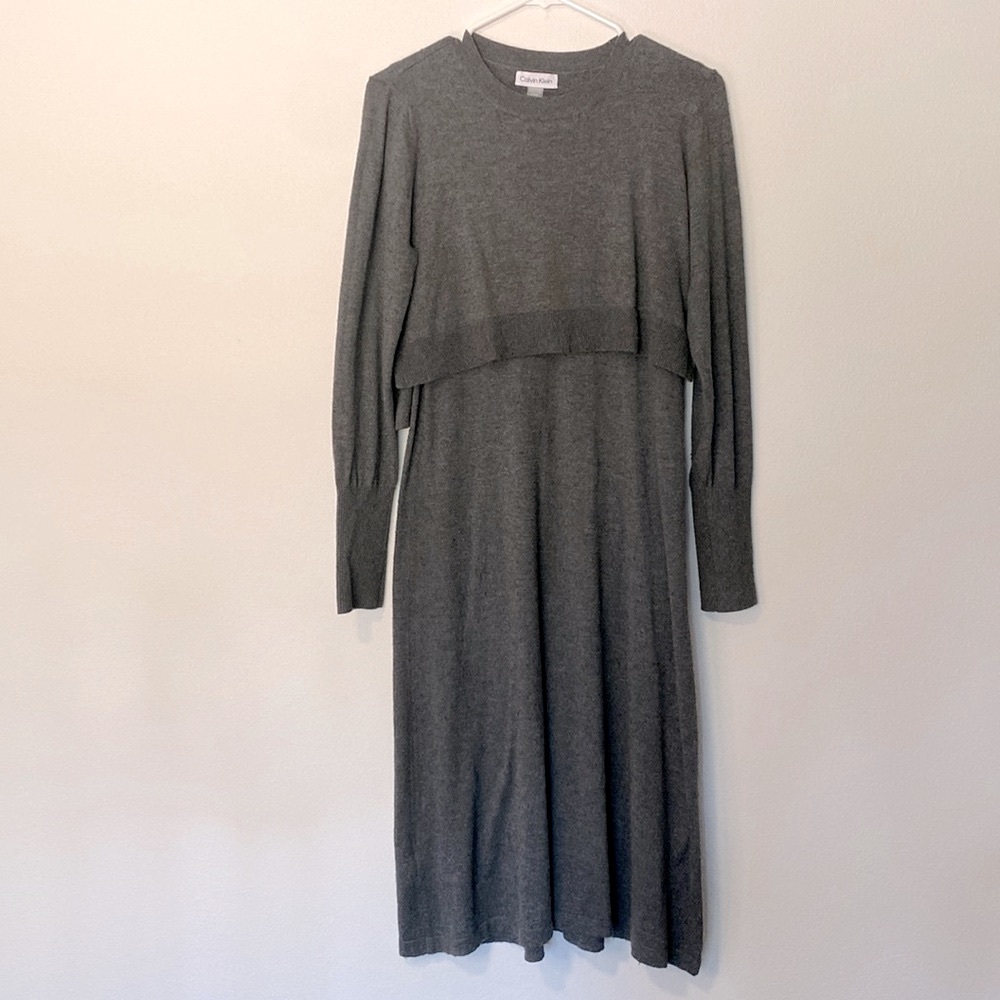 Calvin Klein Grey Long Sleeved Midi Sweater Dress Size S
